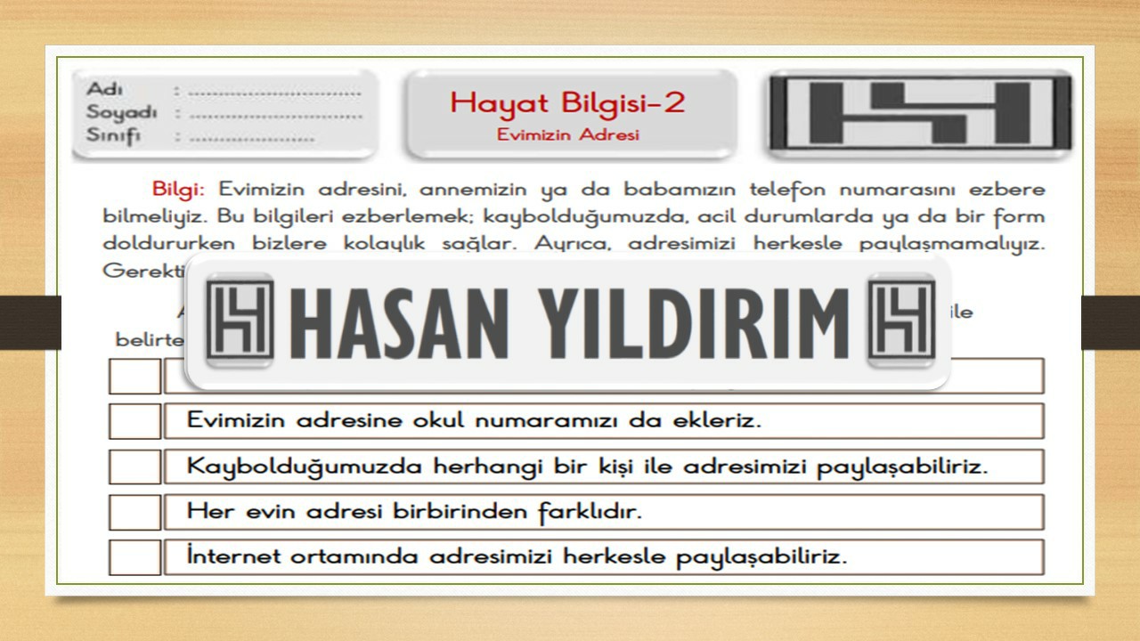 2.Sınıf Hayat Bilgisi Evimizin Adresi Çalışma Sayfası