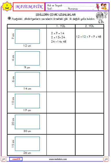 3. Sınıf Matematik Şekillerin Çevre Uzunlukları Etkinliği 7