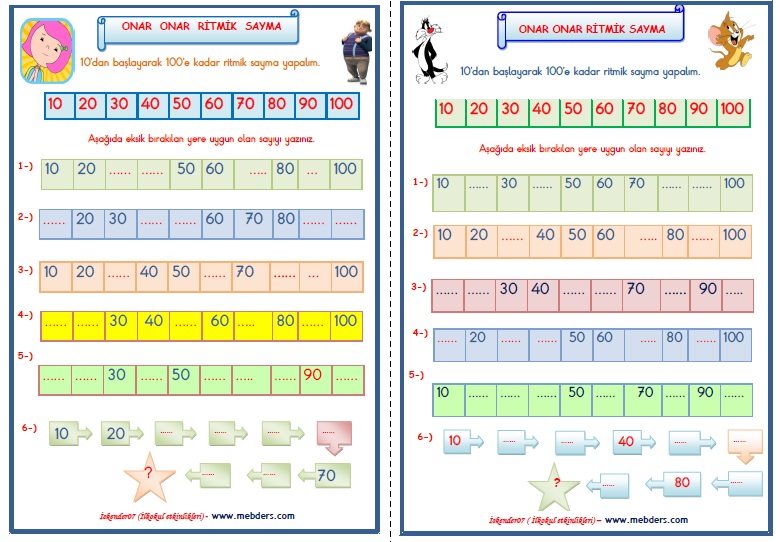 1.Sınıf Matematik Onar Onar Ritmik Sayma   (2  Sayfa)