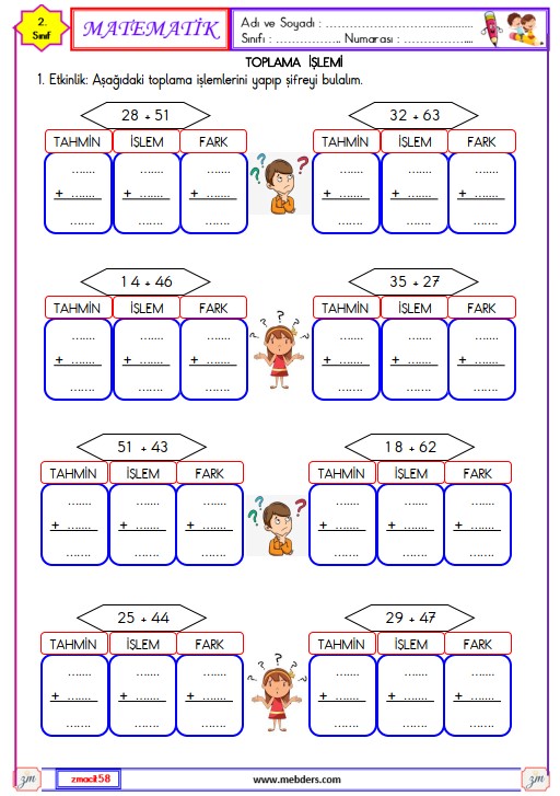 2. Sınıf Matematik Toplama İşlemi  Sonucu Tahmin Etme Etkinliği 2