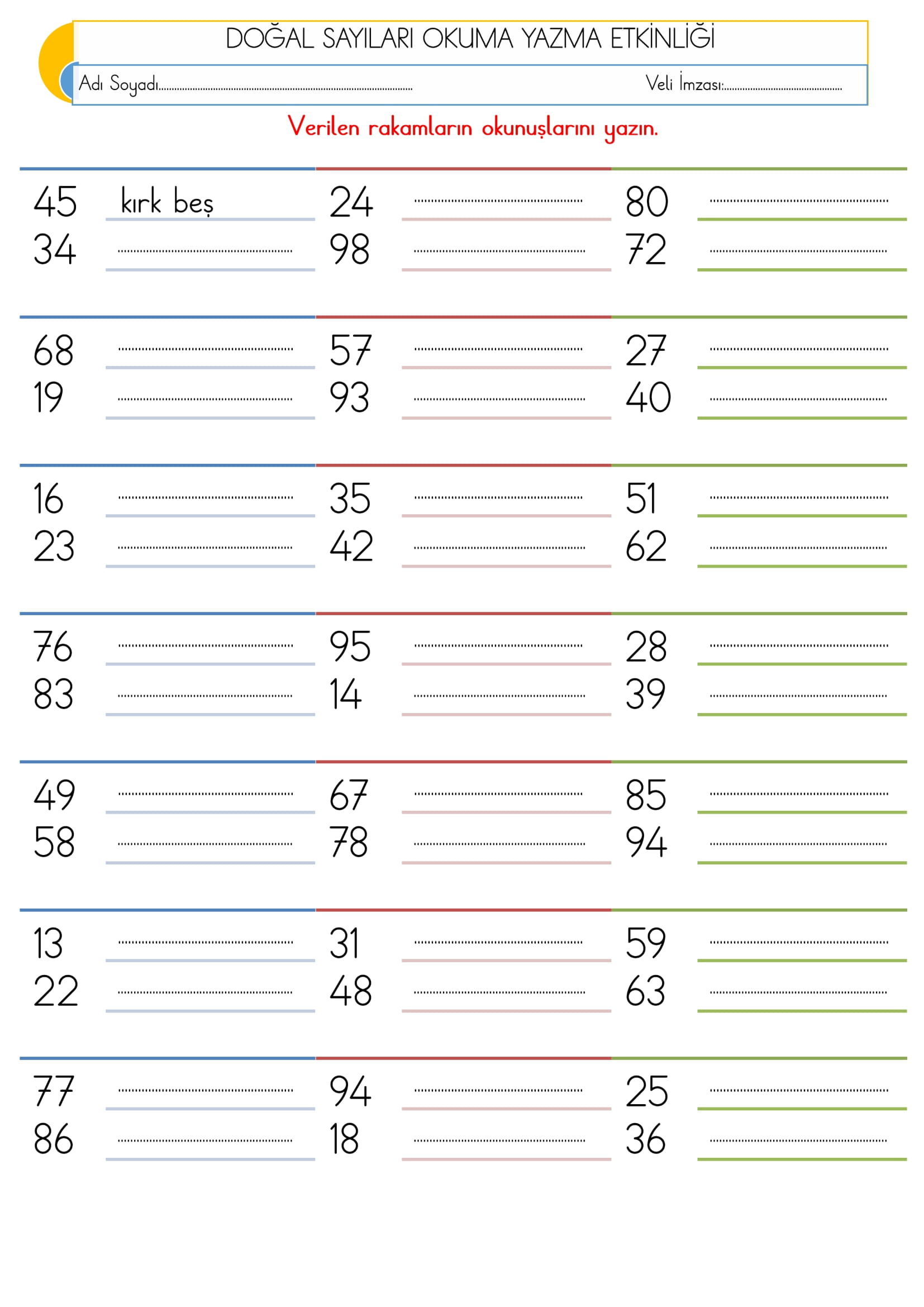 2.Sınıf - Matematik - Doğal Sayıları Okuma Yazma Etkinliği-1