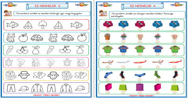 1. Sınıf Matematik Eş Nesneler Etkinlikleri (4 Sayfa)