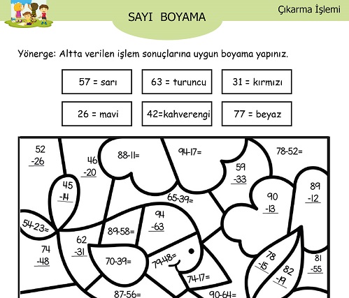 Çıkarma İşlemli Sayı Boyama Etkinliği 2