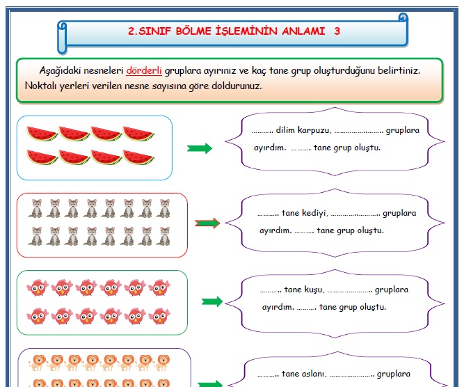 2.Sınıf Matematik Bölme İşleminin Anlamı Etkinlik Çalışması 3