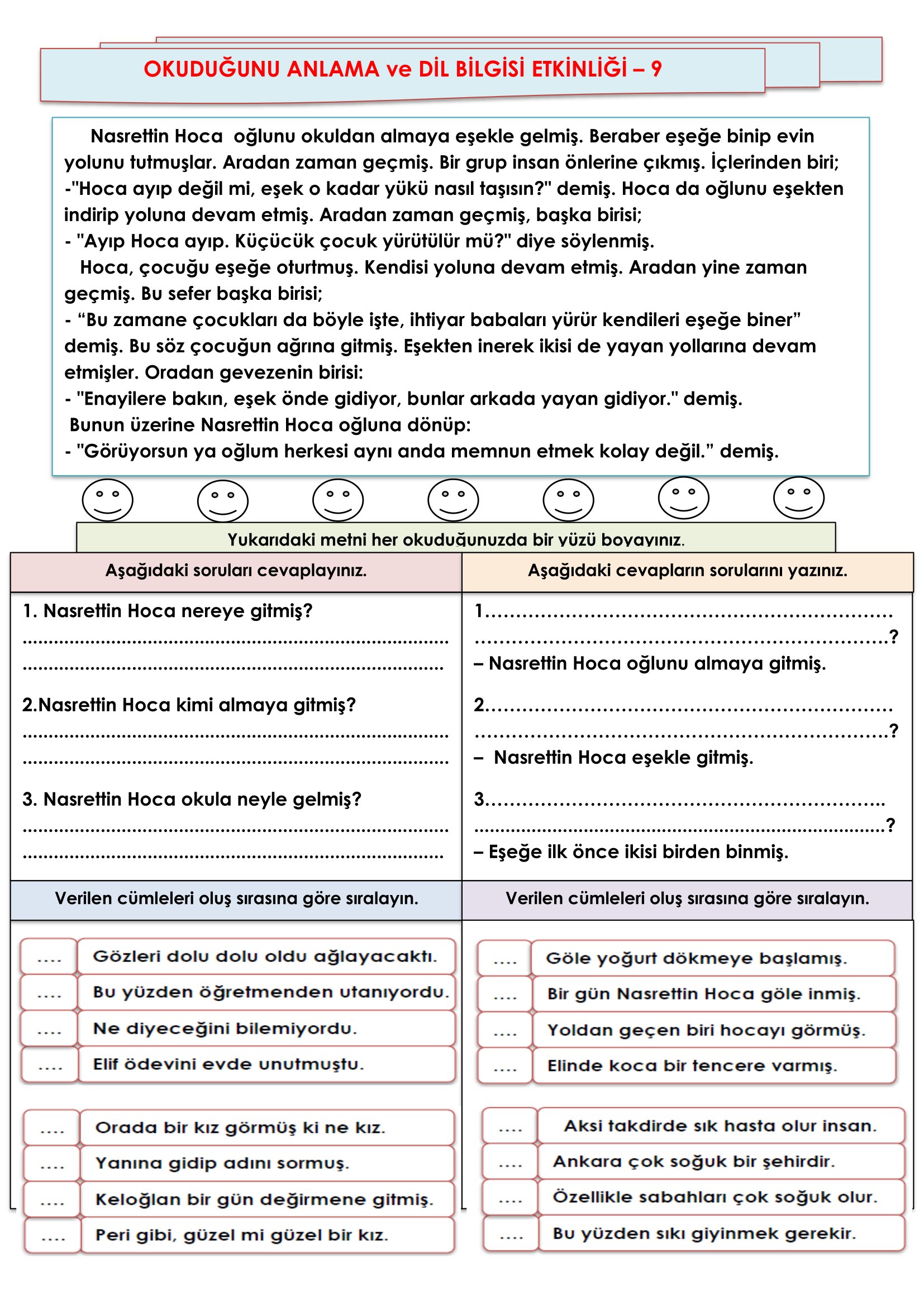 2.Sınıf - Türkçe Okuduğunu Anlama ve Dil Bilgisi Etkinliği-9