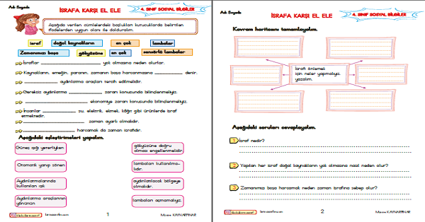 4. Sınıf Sosyal Bilgiler İsrafa Karşı El Ele