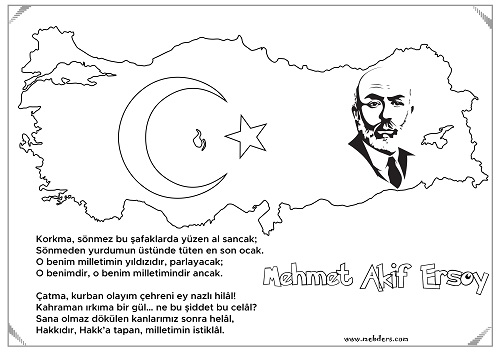 Türkiye Haritalı Mehmet Akif Ersoy Boyama