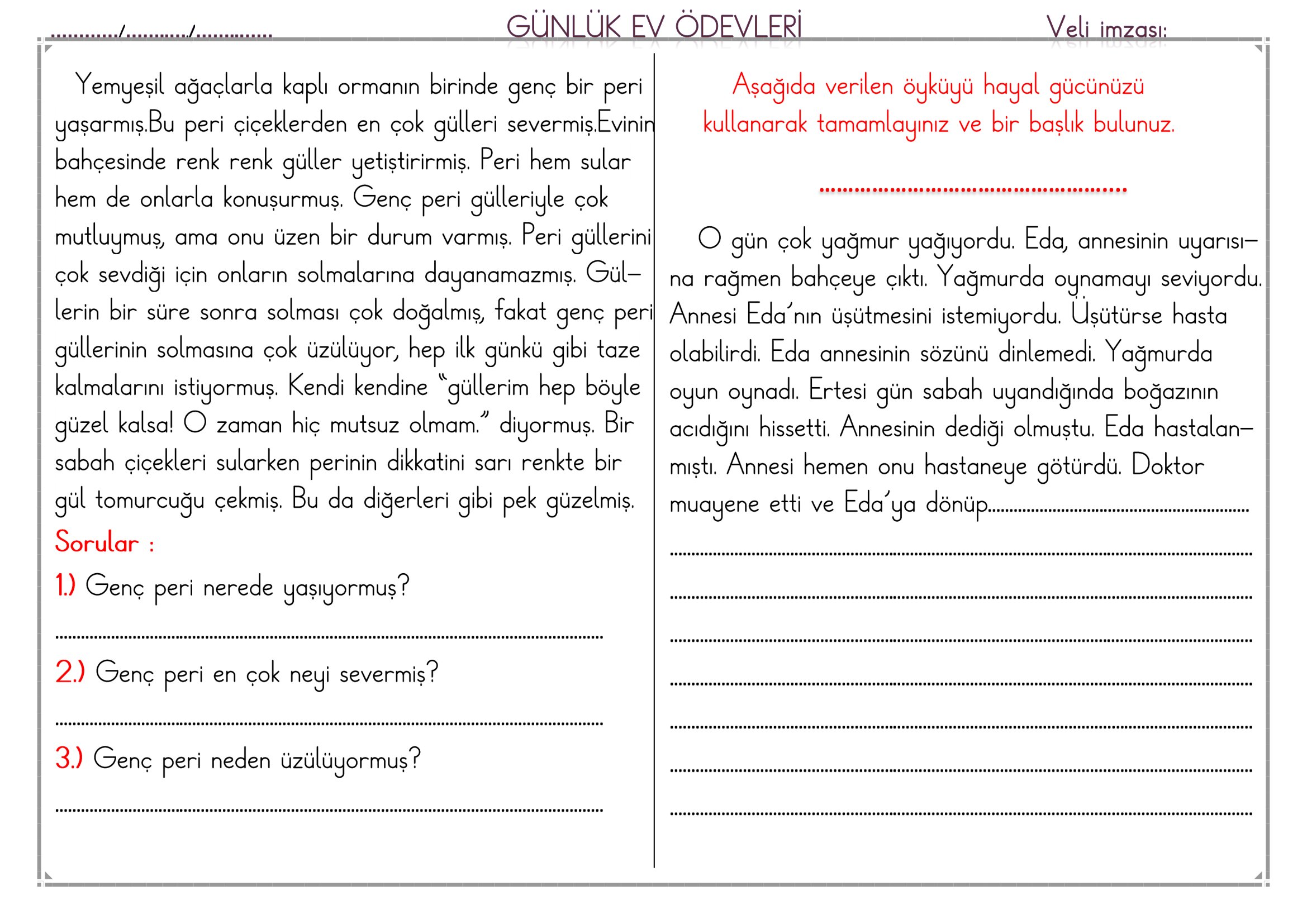 1.Sınıf - 08 Nisan 2026 Günlük Ev Ödevleri