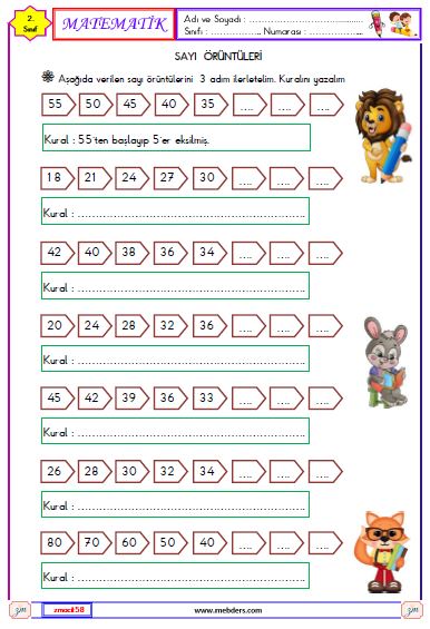 2. Sınıf Matematik Sayı Örüntüleri Etkinliği 2