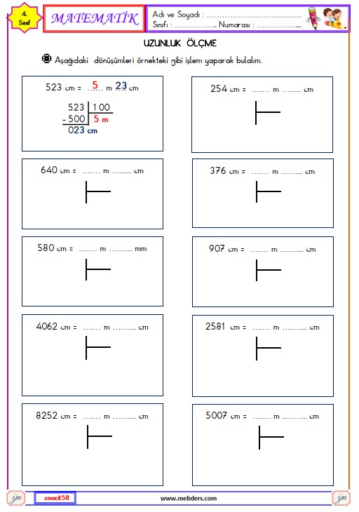 4. Sınıf Matematik Uzunluk Ölçme Etkinliği 9