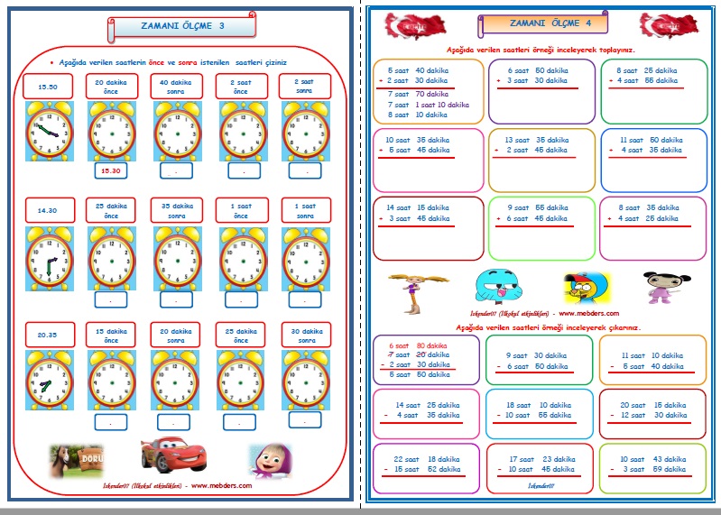 3.Sınıf Matematik Zamanı Ölçme  3-4    (2 Sayfa)