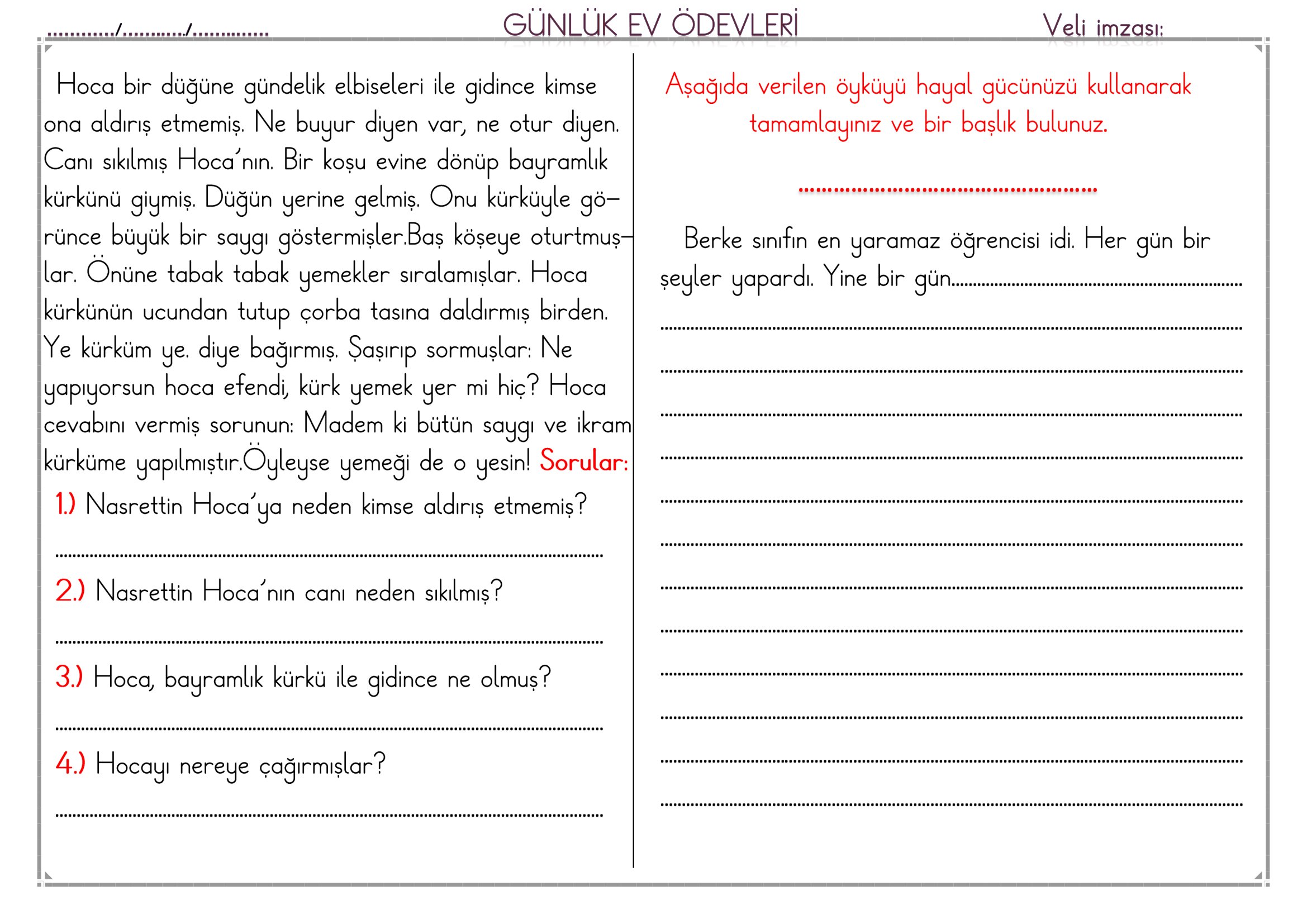 1.Sınıf - 06 Mayıs 2026 Günlük Ev Ödevleri