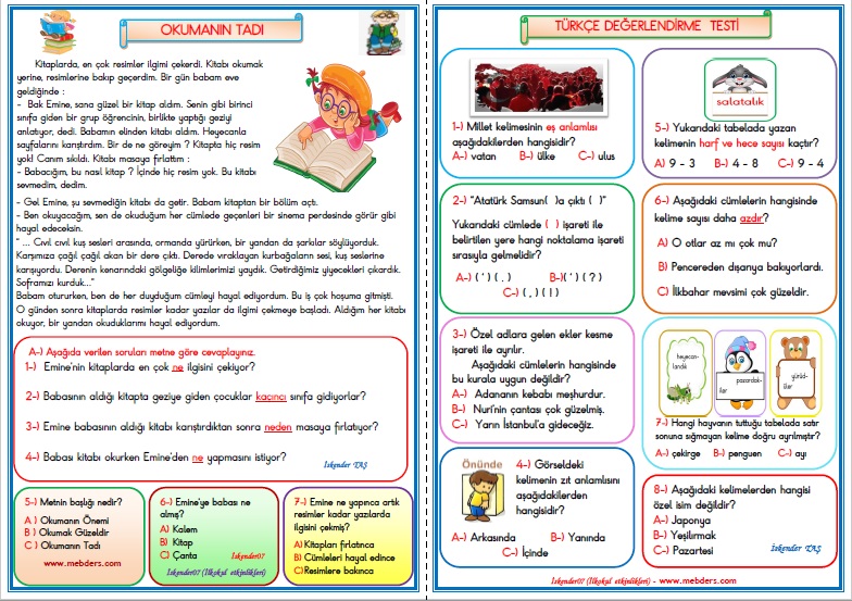 1.Sınıf Türkçe Okumanın Tadı Değerlendirme Çalışması  13