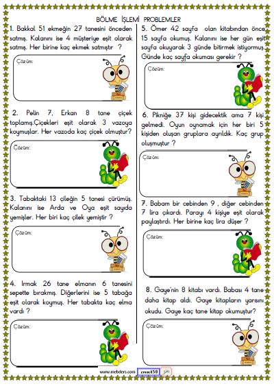 2. Sınıf Matematik Bölme İşlemi Problemler Etkinliği 7