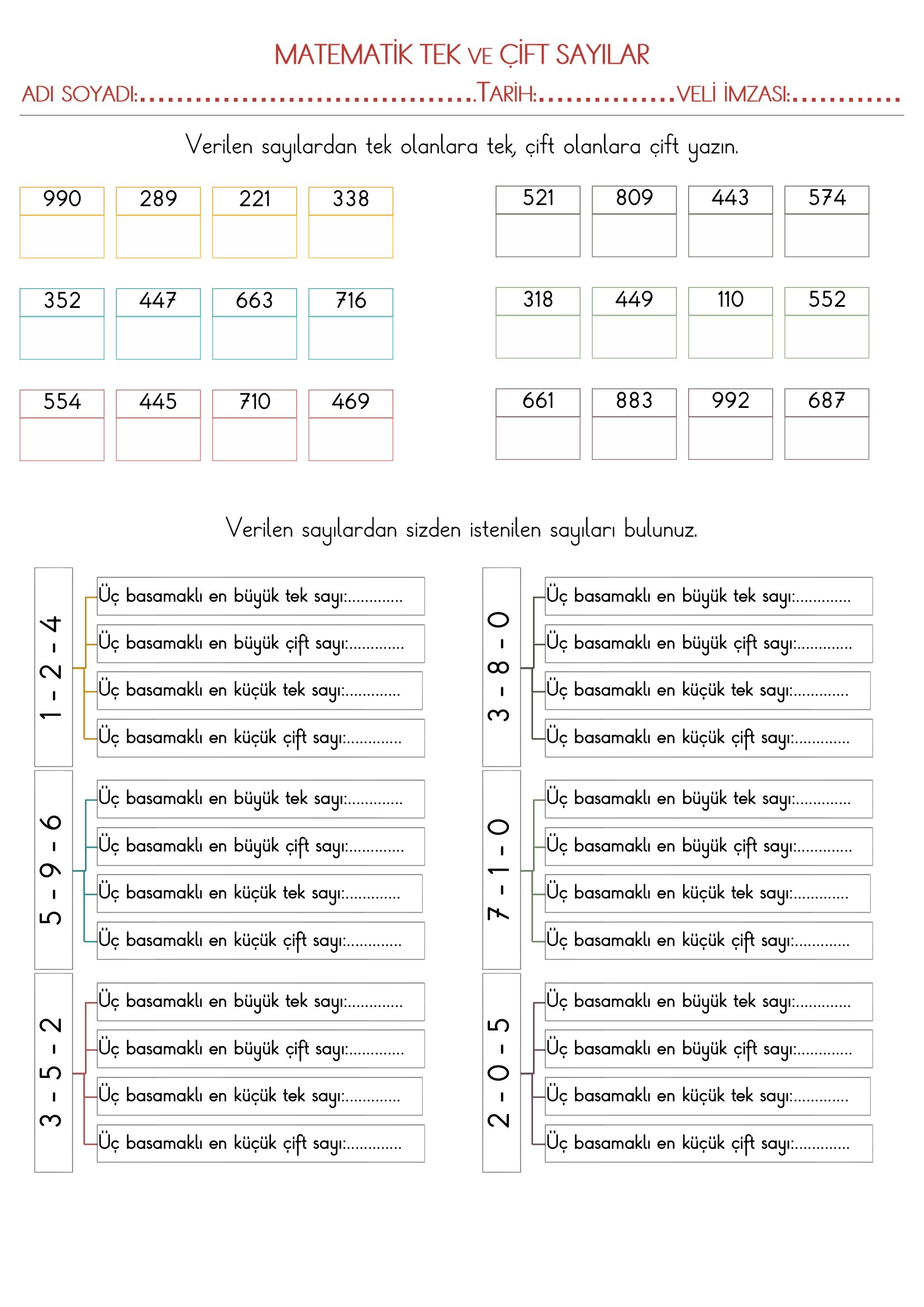 3.Sınıf Matematik Tek Çift Sayılar Etkinliği-2