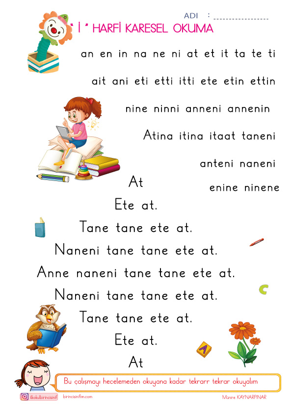 1  Sınıf Okuma Yazma “ İ ” Sesi Karesel Okuma Etkinliği