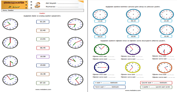 3.Sınıf Matematik Saatler Etkinliği 2