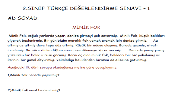 2.Sınıf Türkçe Değerlendirme