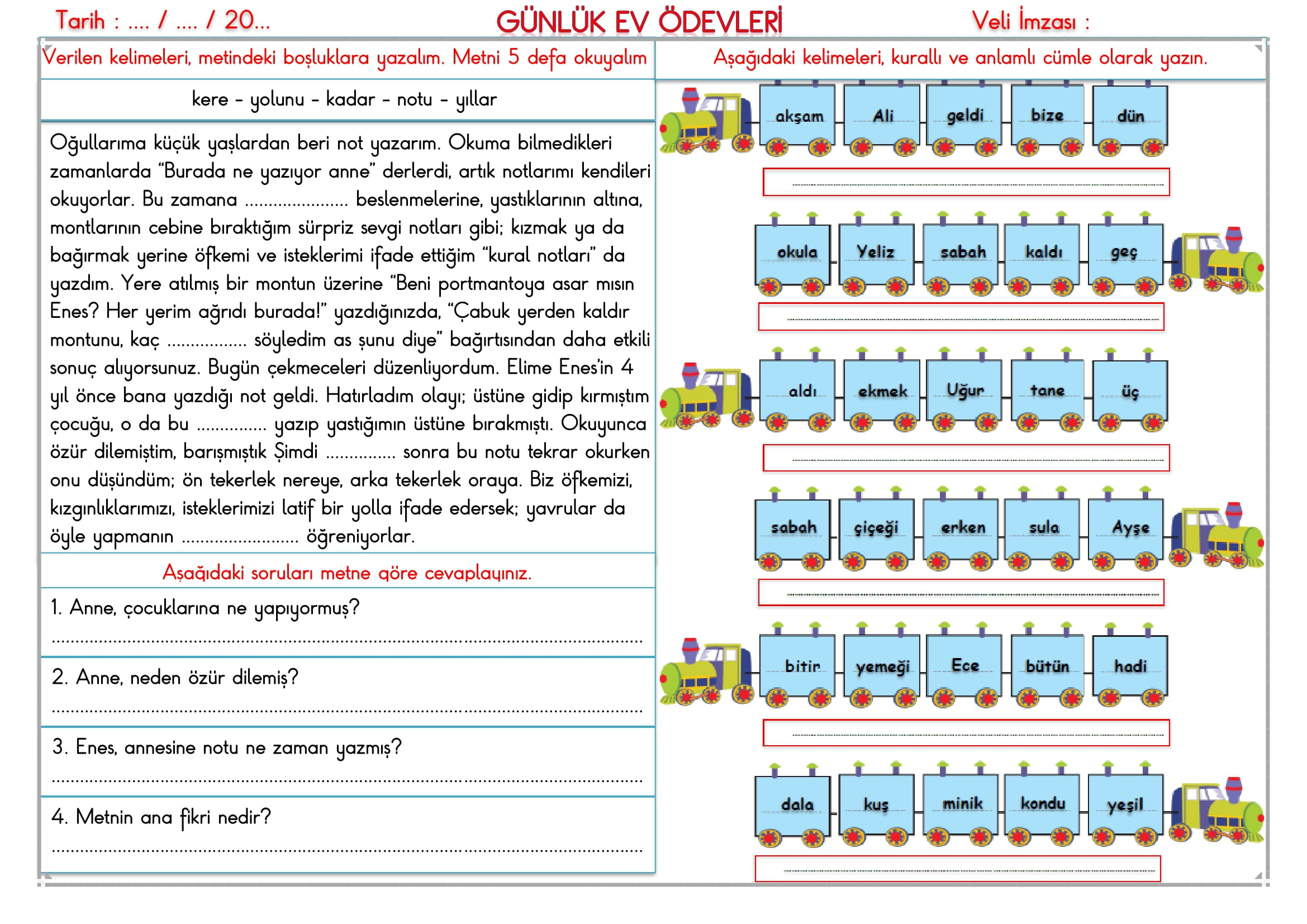 2.Sınıf - 26 Aralık 2025 Günlük Ev Ödevleri