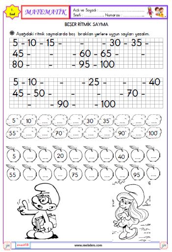 1. Sınıf Matematik Beşer Ritmik Sayma Etkinliği