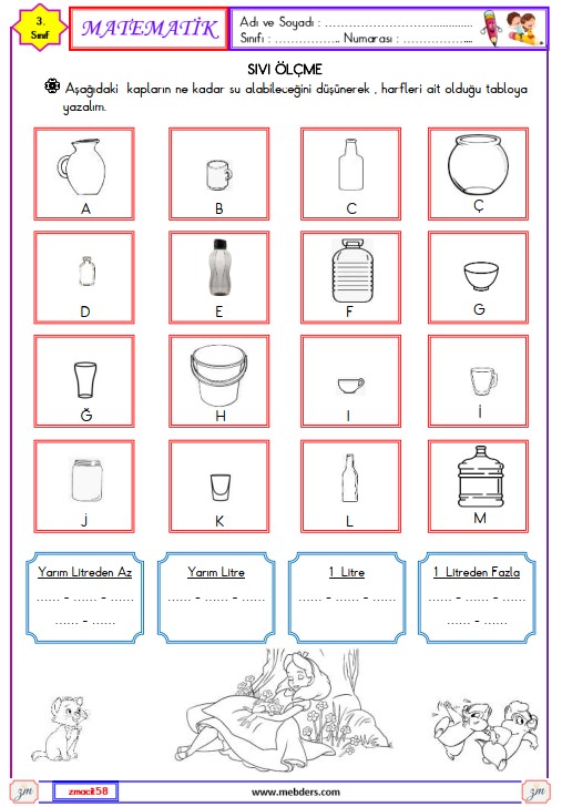3. Sınıf Matematik Sıvı Ölçme Etkinliği 3