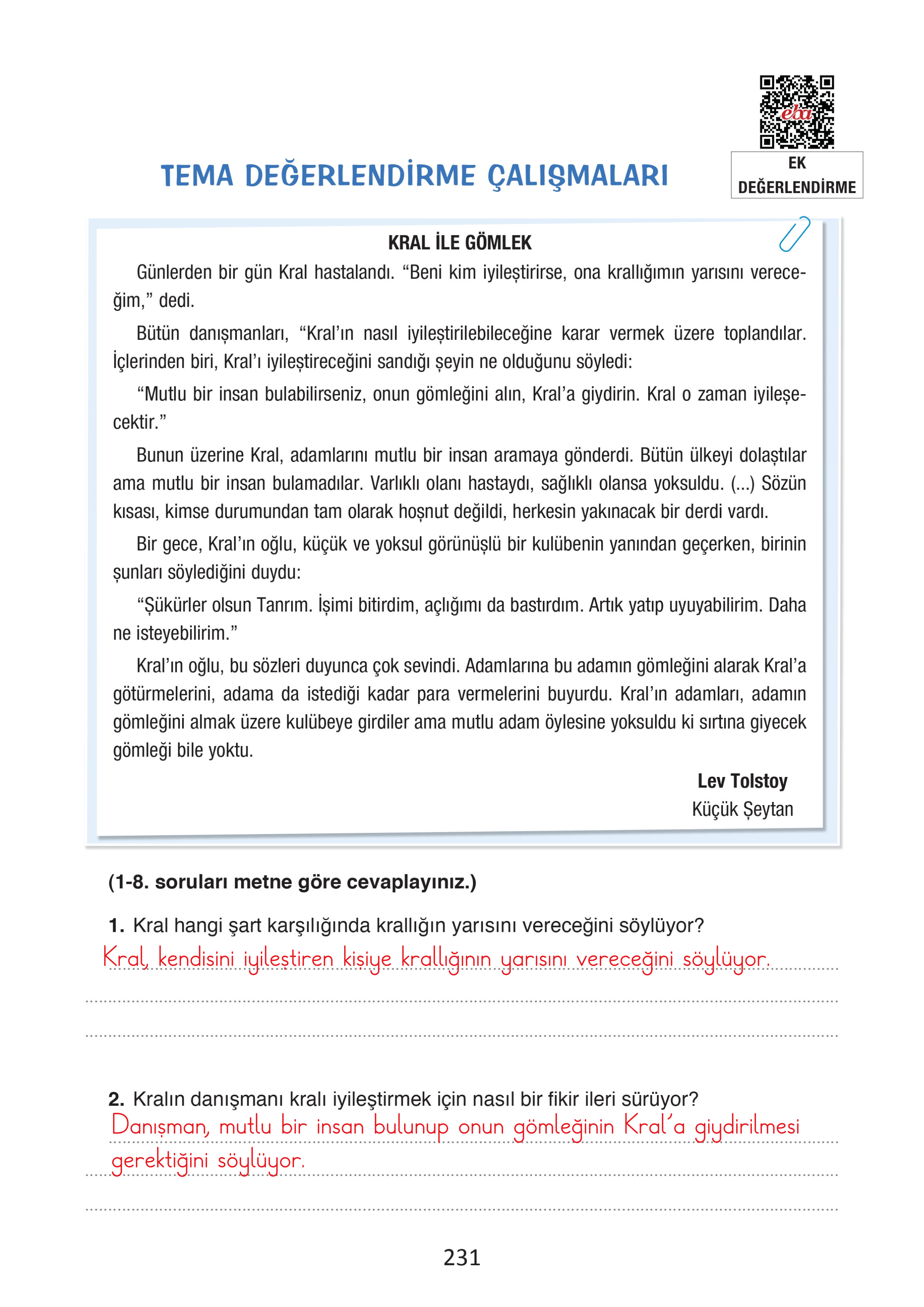 4. Sınıf Türkçe Ada Yayınları 7. Tema Birey ve Toplum Soruları Cevapları