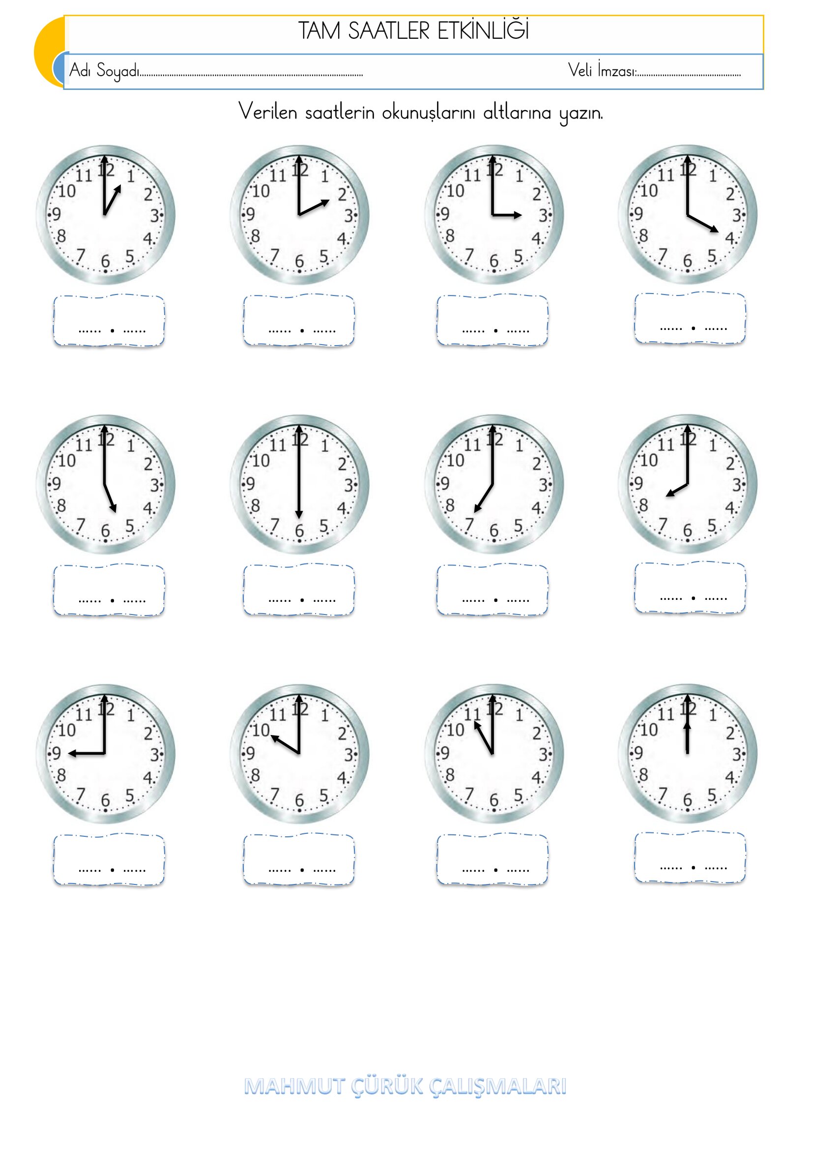 2.Sınıf - Matematik - Tam Saatler Etkinliği