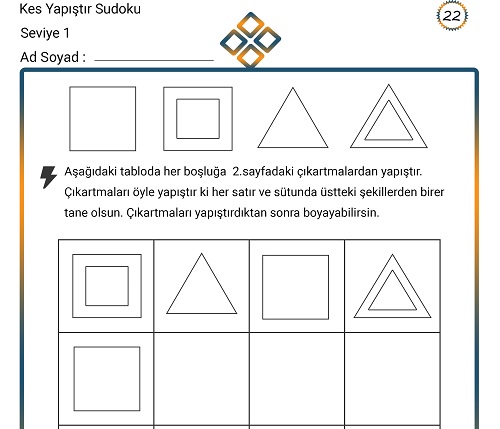 Kes Yapıştır Sudoku Etkinliği 22 (Seviye 1)