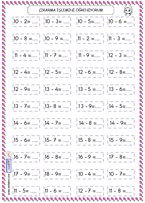 1. Sınıf Matematik Çıkarma İşlemi Etkinliği 4