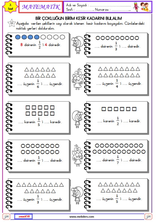 3. Sınıf Matematik Kesirler Etkinliği 10