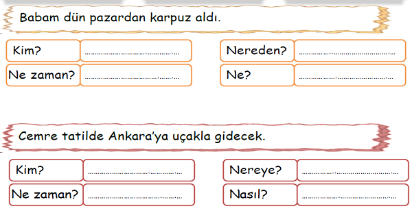 1.Sınıf Türkçe 5N 1K Etkinliği