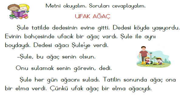 1.Sınıf Türkçe (Ufak Ağaç) Okuma Metni Etkinliği