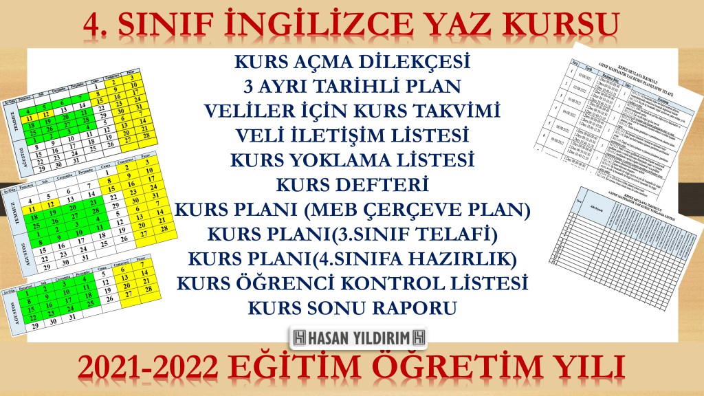 4.Sınıf İngilizce Yaz Kursu Planı ve Tüm Evrakları -MEB Çerçeve Plana Göre (2022)