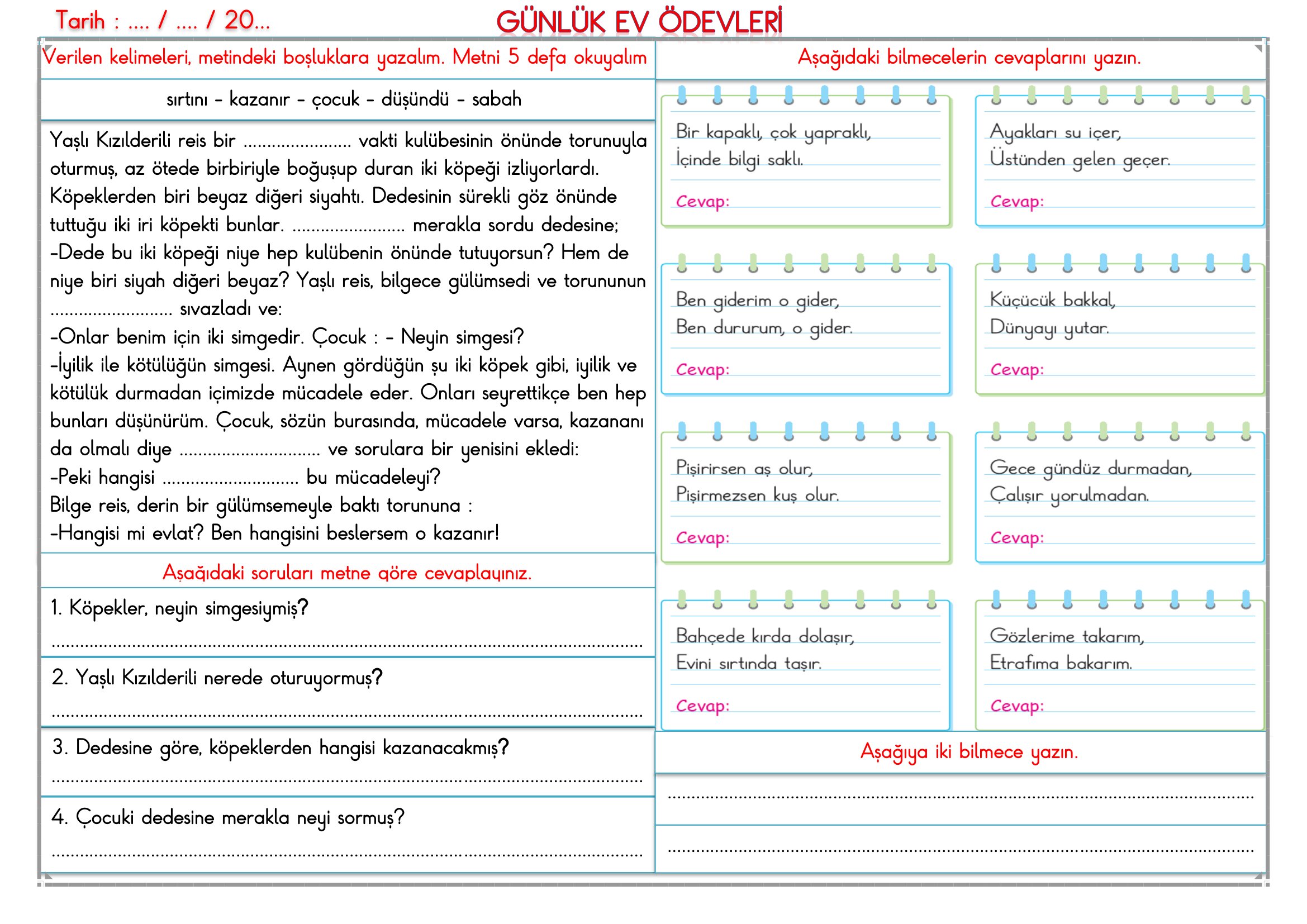2.Sınıf - 27 Nisan 2026 Günlük Ev Ödevleri