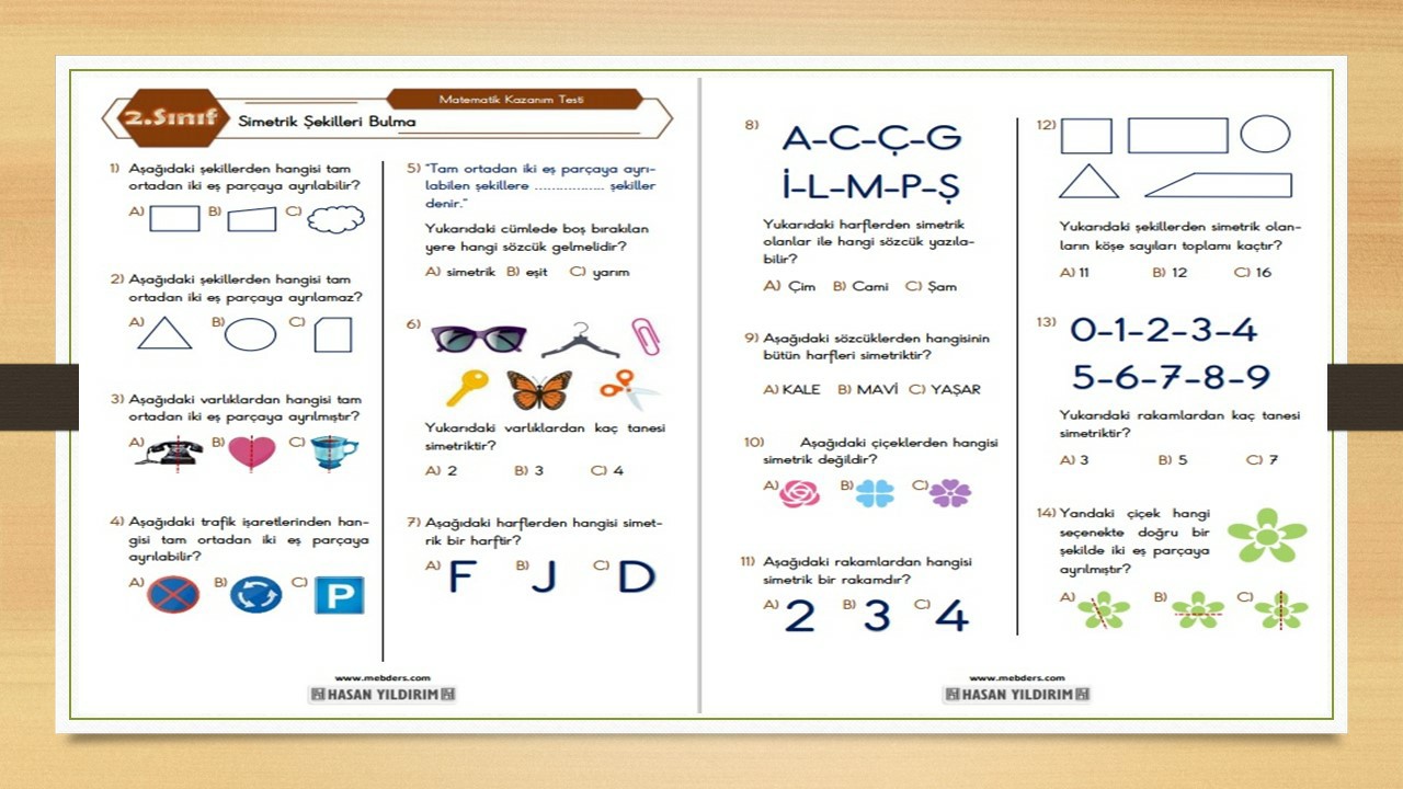 2.Sınıf Matematik Simetrik Şekilleri Bulma Testi