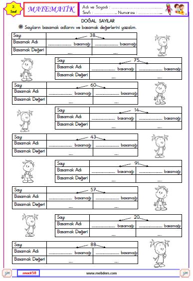 2. Sınıf Matematik Basamak Adı ve Basamak Değeri Etkinliği 1