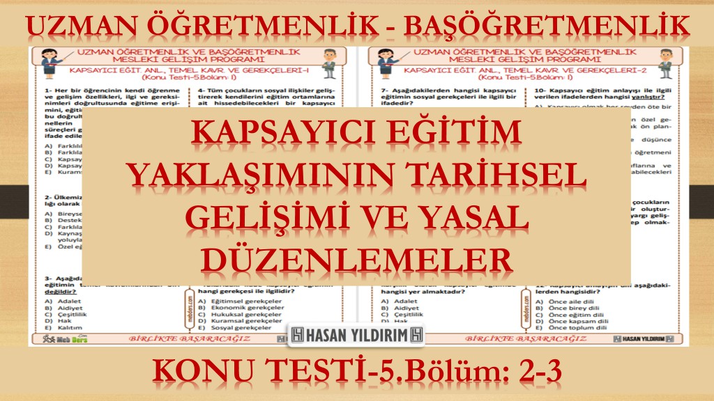 Kapsayıcı Eğitim Yaklaşımının Tarihsel Gelişimi ve Yasal Düzenlemeler (Konu Testi-5.Bölüm: 2-3)