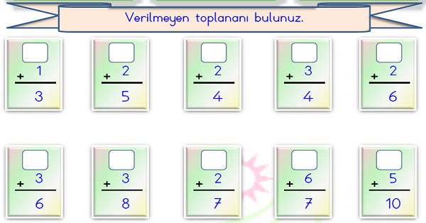 1.Sınıf Matematik Toplama İşlemi Verilmeyenleri Bulma-3