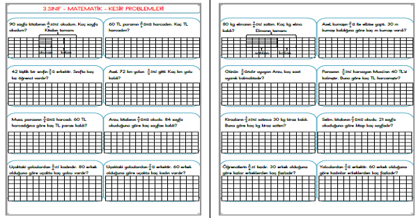 3.Sınıf - Matematik Kesir Problemleri-2