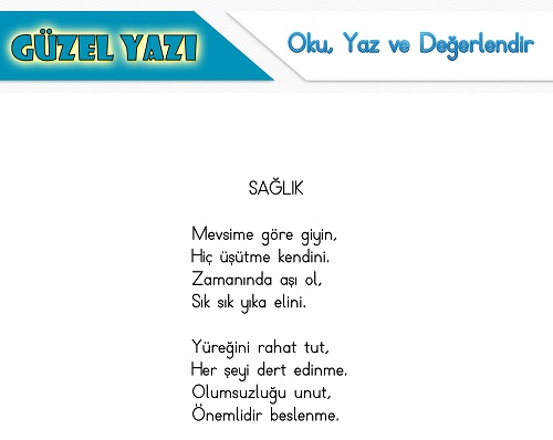 Şiir oku yaz değerlendir etkinliği - Sağlık