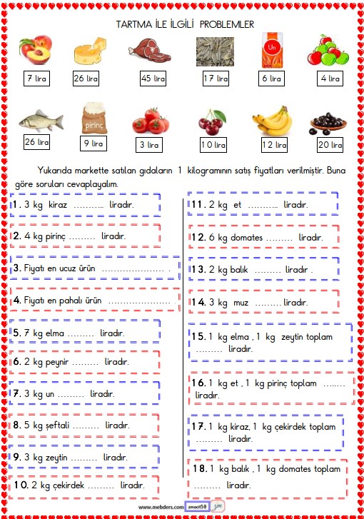 2. Sınıf Matematik Tartma ile İlgili Problemler Etkinliği 5