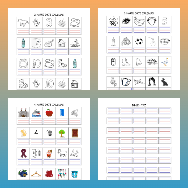 Okumaya Geçemeyen Öğrenciler İçin 2-3-4 Harfli Dikte Çalışmaları