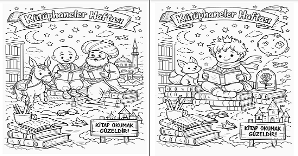 Kütüphaneler Haftası Boyama Sayfaları
