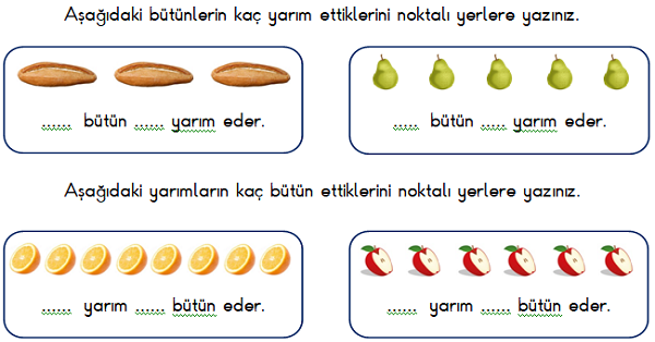 1.Sınıf Matematik Kesirler (Bütün ve Yarım) Etkinliği 1