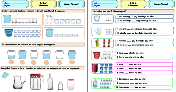 2.Sınıf Matematik Sıvıları Ölçme Etkinliği-2