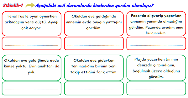 3.Sınıf Hayat Bilgisi Afet veya Acil Durum Sonrasında Neler Yapalım Etkinliği