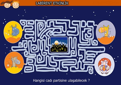 Hangisi cadı partisine ulaşabilecek labirent bulmaca etkinliği