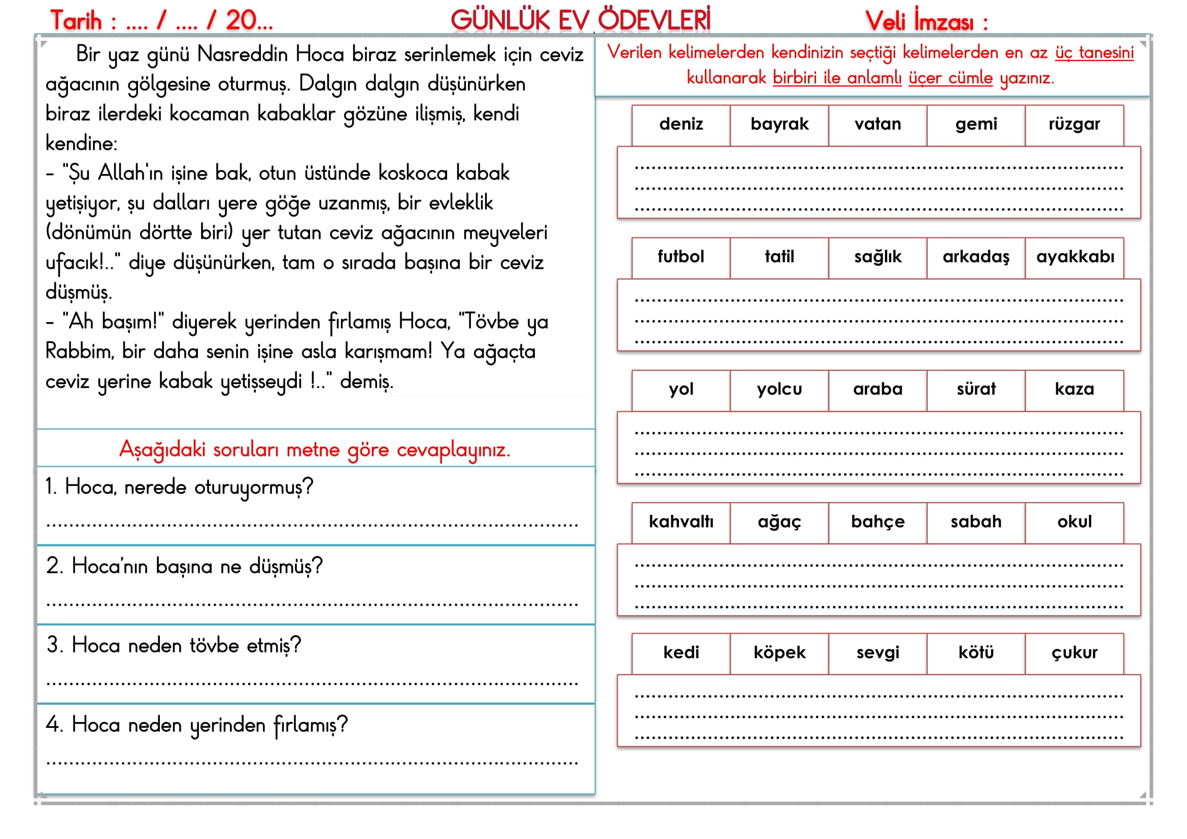 2.Sınıf - 17 Eylül 2025 Günlük Ev Ödevleri