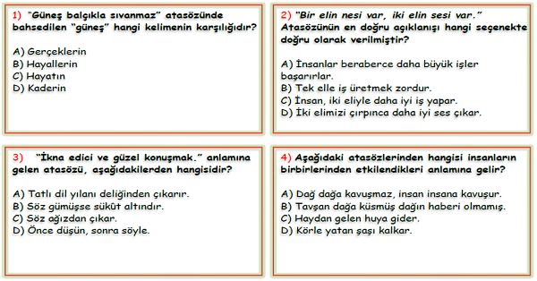 4.Sınıf Türkçe Atasözleri Test-3