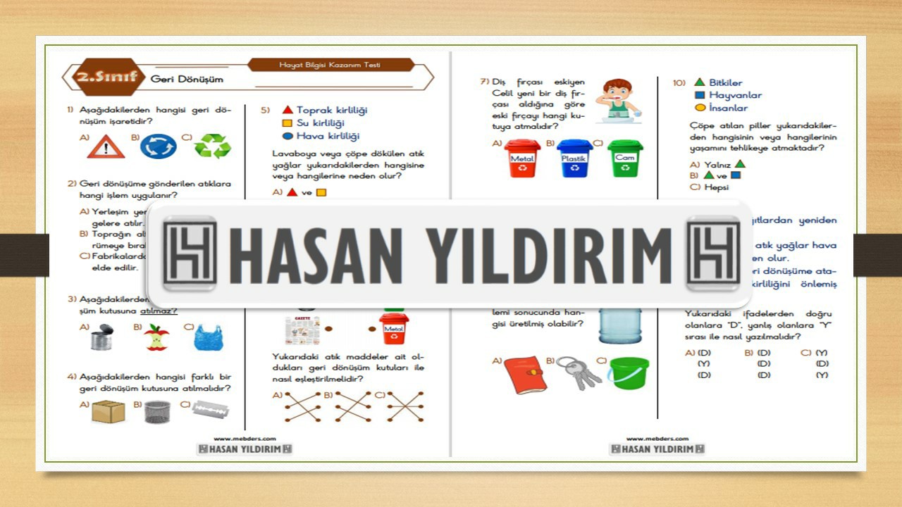 2.Sınıf Hayat Bilgisi Geri Dönüşüm Testi